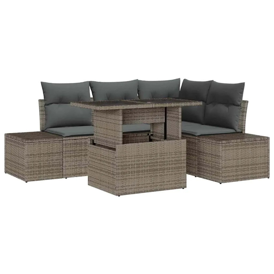 vidaXL Garten-Sofa-Set aus Poly Rattan in Grau mit integriertem Speicher und Polsterung - Bild 2