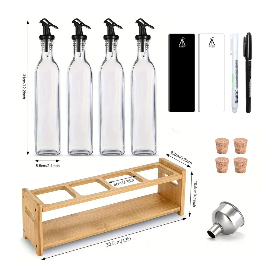 SIAZIH Öl- und Essigspender-Set aus Glas mit Bambus-Aufbewahrungsregal, transparent, auslaufsicher - Bild 3