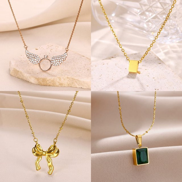 HPTOTMG Halskette Schmetterling Engel Flügel, Kupfer, Gold, Zirkonia, Damen - Bild 1
