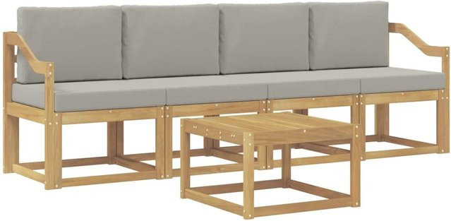vidaXL Outdoor-Sofagarnitur 5-teilig aus Akazienholz in Weiß-Hellgrau mit Polsterkissen, B/T/H: 59 x 59 x 37 cm - Bild 1