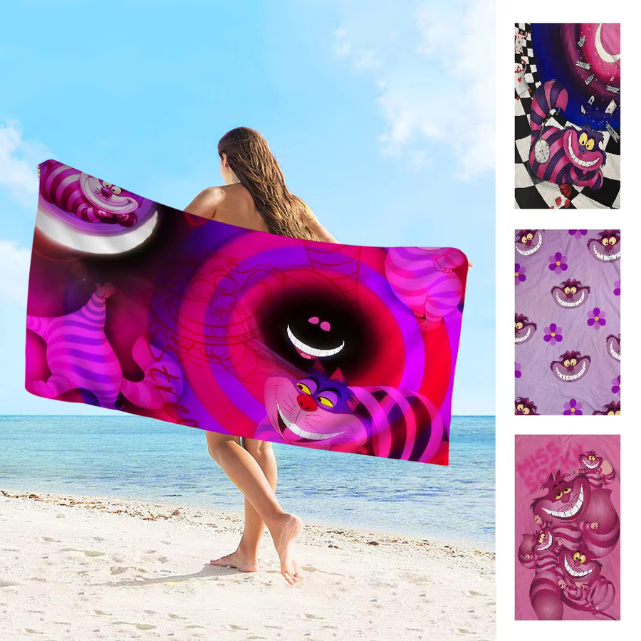 C-Cheshire Cat Alice Strandtuch aus Mikrofaser und Baumwolle, schnell trocknendes Duschtuch für Strand, Sauna und Reise - Bild 2