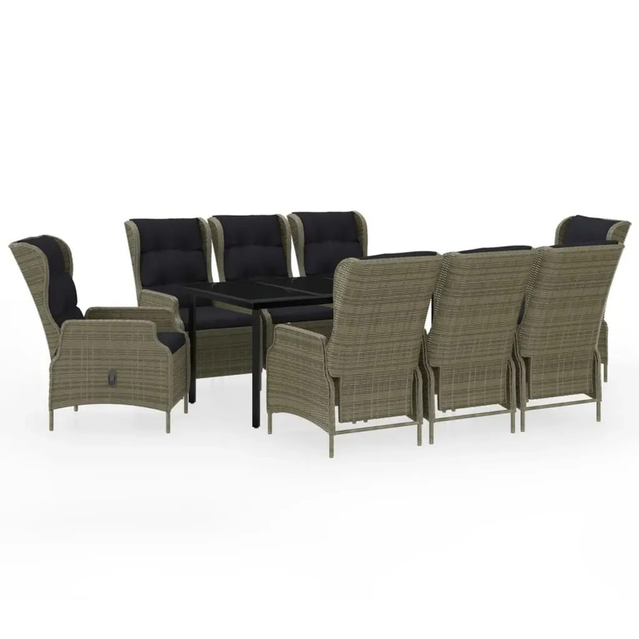 vidaXL 9-teilige Garten-Essgruppe aus PE-Rattan und Glas in Braun - Bild 2