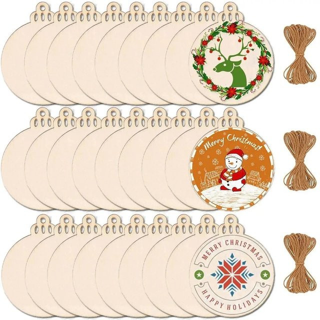 100 Stück runde Holz-Weihnachtskugeln in Braun als DIY-Bastelset für Weihnachtsbaum-Dekoration und Kinder-Handwerk - Bild 1