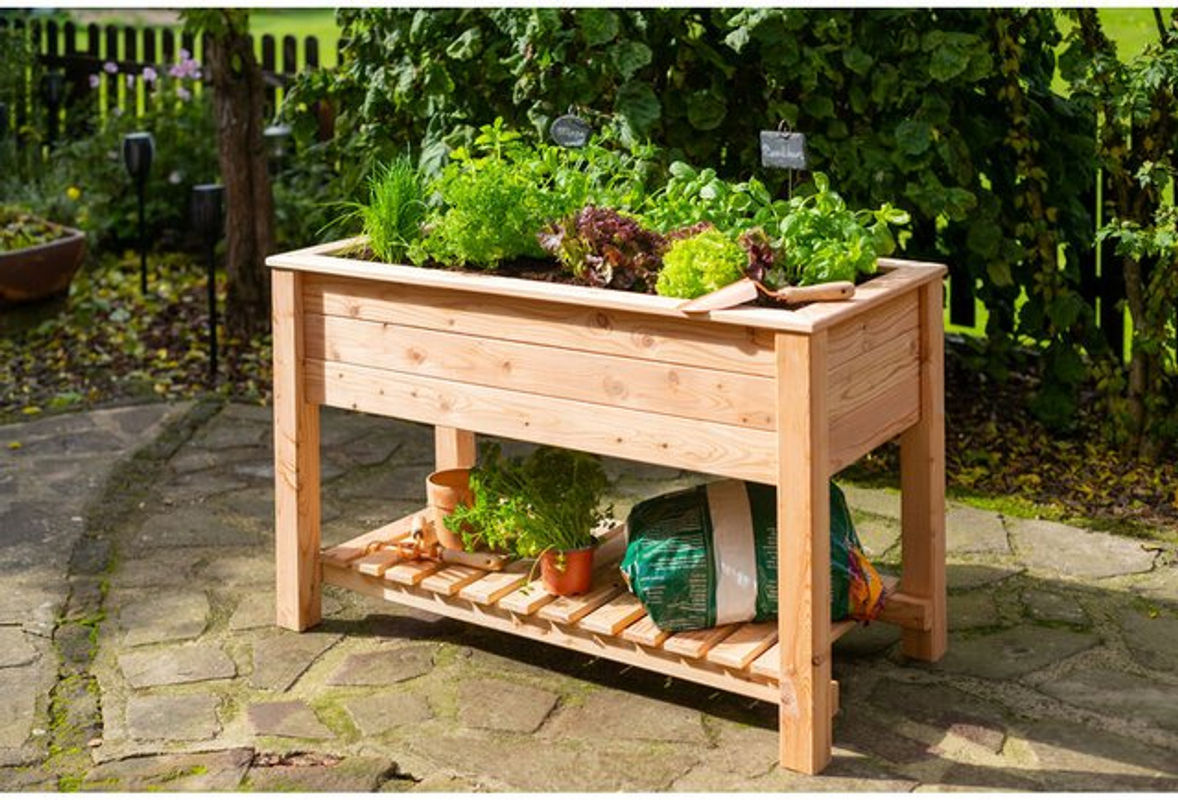 Westmann Stelzenhochbeet aus Holz mit Ablage in Braun, B/T/H: 120 x 65 x 75 cm - Bild 4