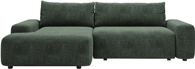 Vente-unique Schlafsofa Daviso in L-Form mit Schlaffunktion, Farbe: Tannengrün, Stoffbezug - Bild 1