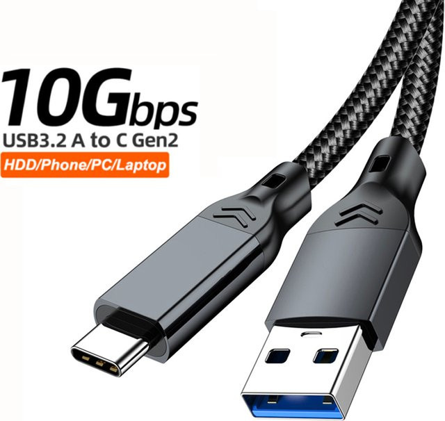 USB-A auf USB-C Datenkabel Schwarz mit 10 Gbit/s Übertragungsrate und 60 W Schnellladefunktion QC 3.0 - Bild 1