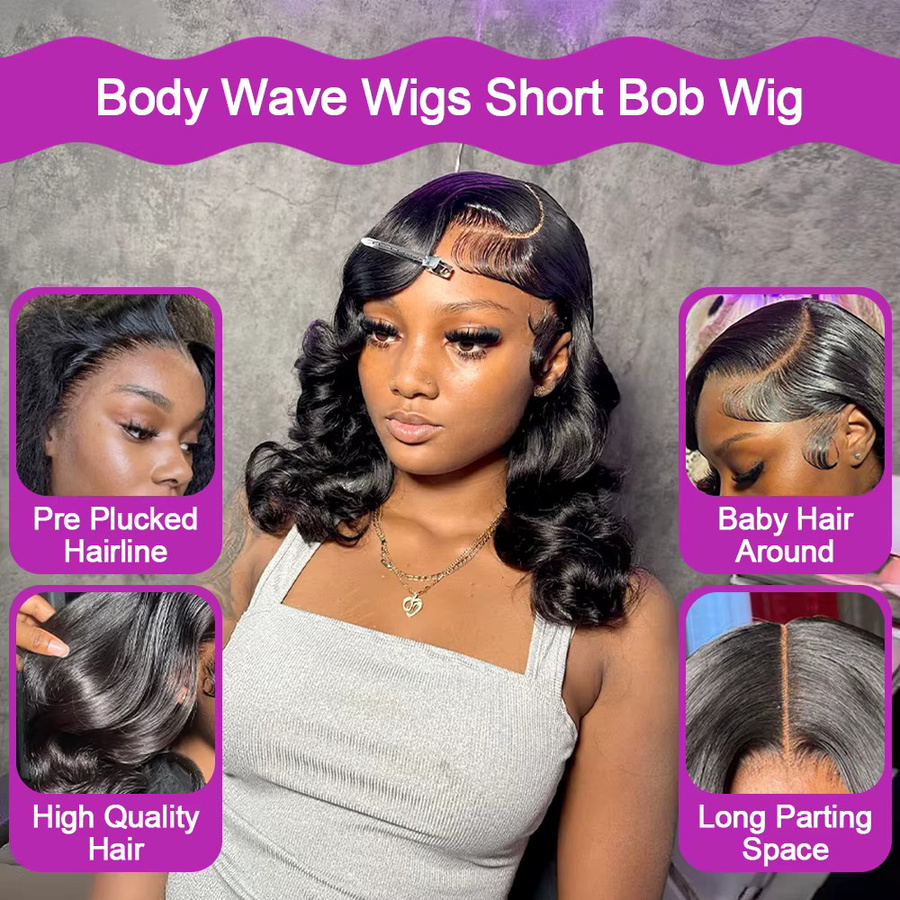 HJ WEAVE BEAUTY Perücke, Kurzer Bob, Wasserwelle, Schwarz, Unisex - Bild 3