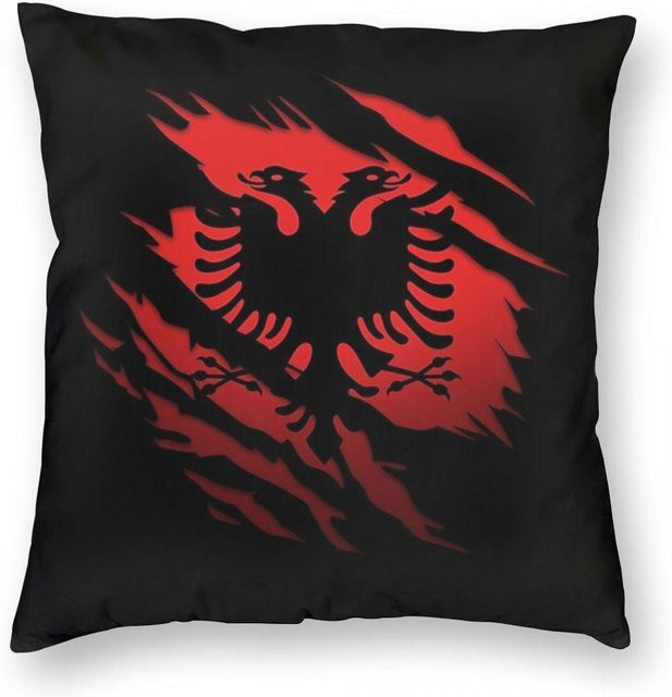 Quadratischer Kissenbezug Albanien-Flagge aus Peach Skin für Zuhause und Auto, B/T/H: 18 x 18 x 18 cm - Bild 1