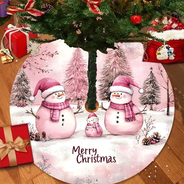 VIKAMA Weihnachtsbaum Rock mit rosa Schneemann Druck zur Weihnachtsdekoration - Bild 1