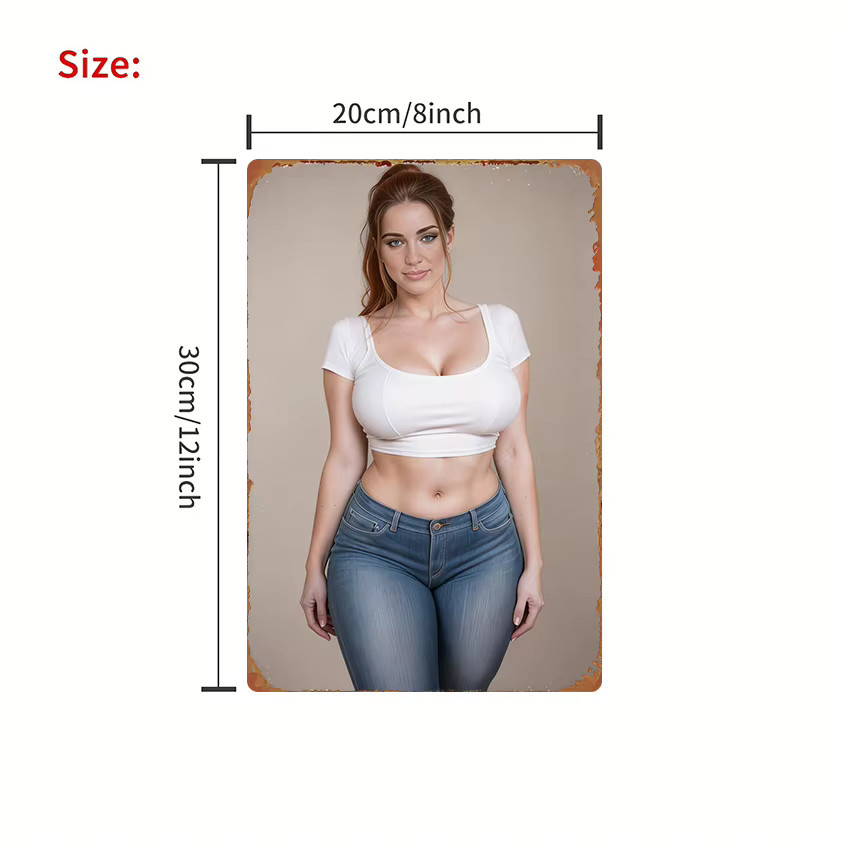 HELLOYOUNG Vintage Mode Damen Metallschild Jeans & Top Poster-Kunst, Wasserfestes Blechschild für deine Wohnzimmerwand, B: 20,32 cm, H: 30,48 cm, Mehrfarbig - Bild 2