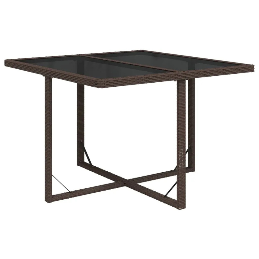 vidaXL Gartentisch aus Poly Rattan und Glas in Braun B: 109 cm, T: 107 cm, H: 74 cm - Bild 2