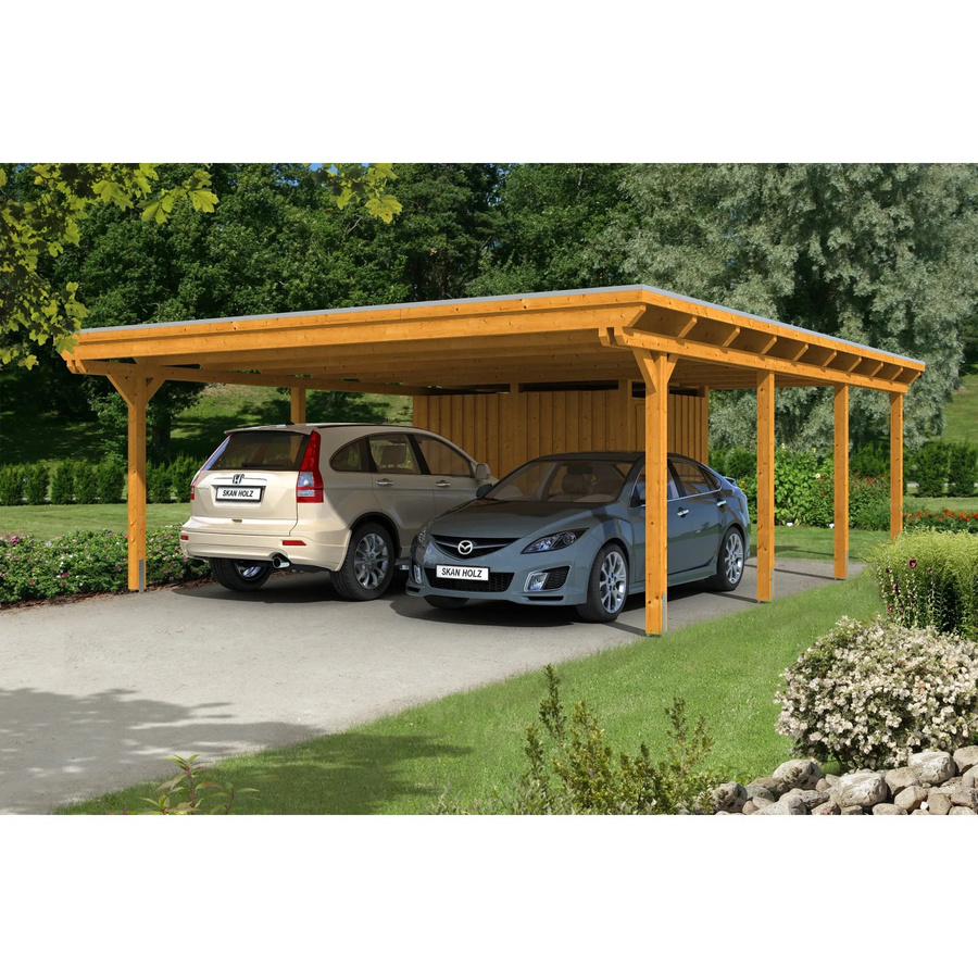 Skan Holz Doppelcarport Emsland aus Leimholz Eiche hell, B/T: 613 x 846 cm, Firsthöhe: 248 cm, braun - Bild 5