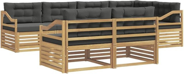 vidaXL Outdoor-Sofagarnitur 7-teilig in L-Form aus Akazienholz mit Polstern in Anthrazit und Weiß - Bild 1