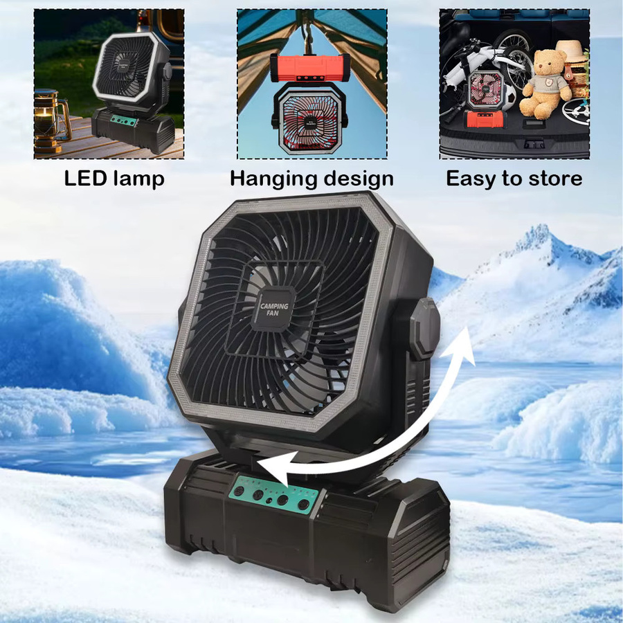 JIHUAN Tragbarer Akku-Ventilator mit 20000mAh, LED-Licht und Haken, Grün - Bild 4