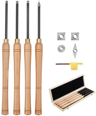 VEVOR Drechseleisen-Set 4-teilig mit Hartmetalleinsätzen und Holzkoffer in Braun - Bild 1
