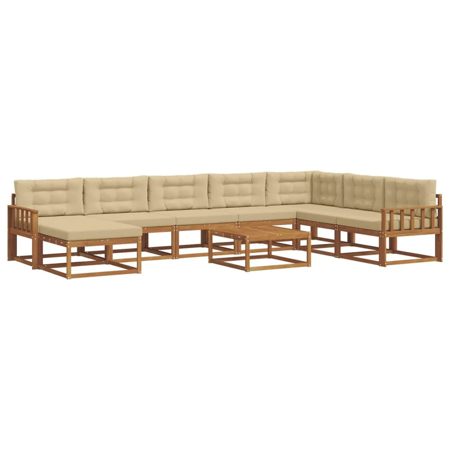 vidaXL Outdoor-Sofagarnitur aus Akazienholz mit Kissen, 9-teiliges L-Shape Set in Natur und Beige - Bild 2