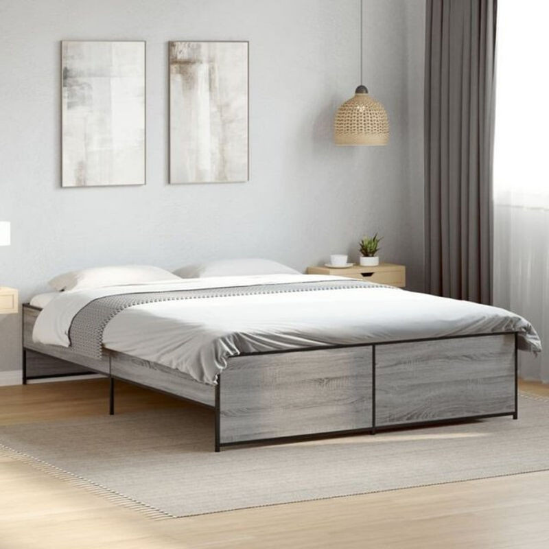 Vidaxl Bettgestell Modern in Grau aus Holzwerkstoff und Metall B/T/H: 140 x 200 cm - Bild 1