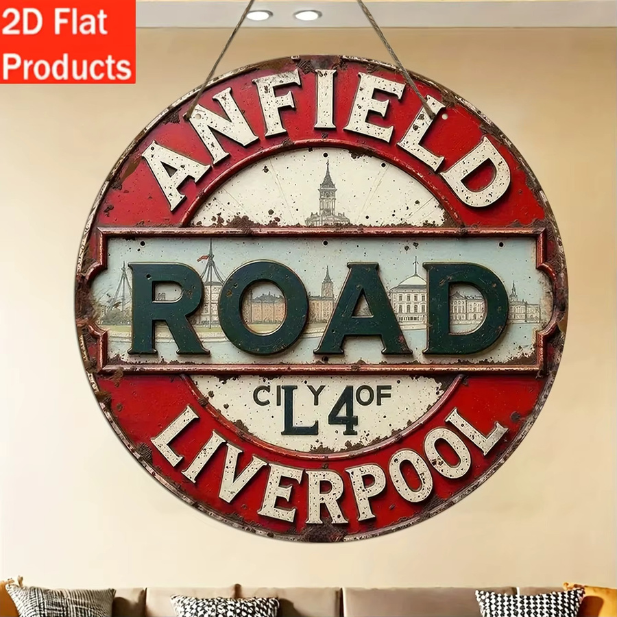 Rundes Vintage Wandschild Liverpool L4 Anfield Road von Potdemiel aus Holz, Mehrfarbig, Durchmesser: 20 cm - Bild 2