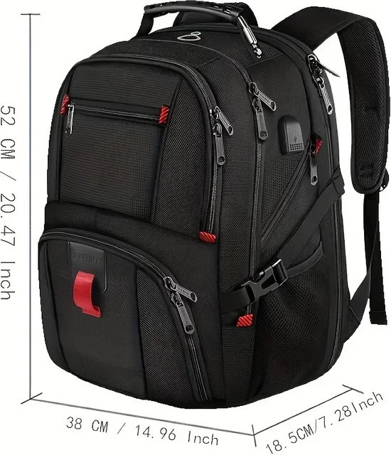Herren-Reiserucksack in Schwarz mit 50 Litern Volumen, Business-Arbeitstasche mit USB-C-Ladeanschluss und Fach für 17-Zoll-Laptops - Bild 1