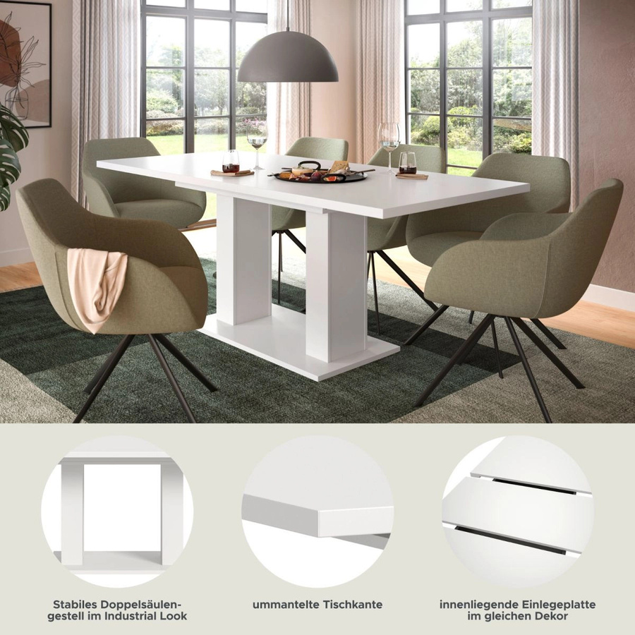 Inn.Furn Esstisch Home-X aus MDF in Weiß, ausziehbar von 150 cm auf 190 cm, modern und rechteckig - Bild 4