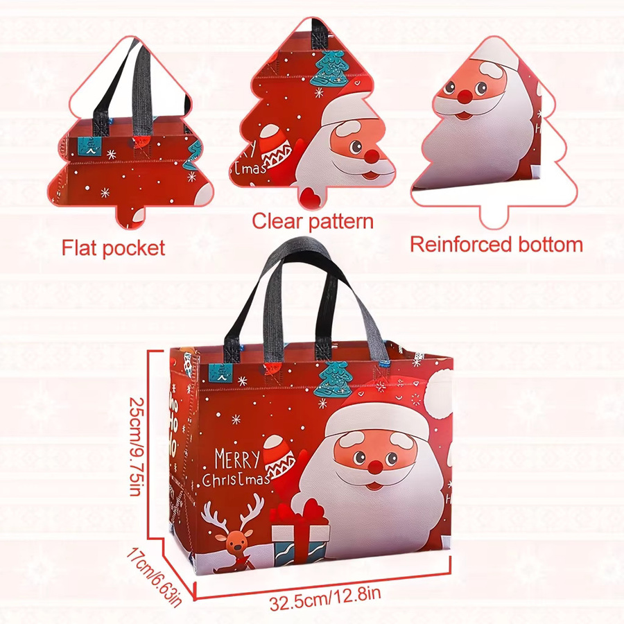 6 oder 12 Stück Weihnachtliche Vliesbeutel mit Schneemann, Weihnachtsmann und Elch als Geschenkverpackung und Weihnachtsdekoration - Bild 2