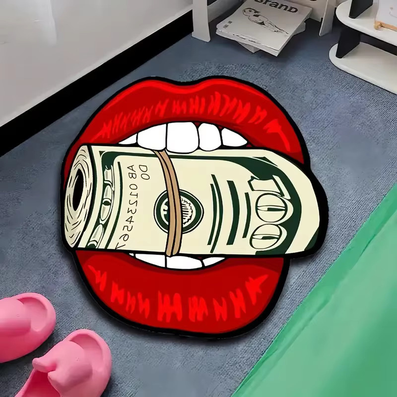 VIKAMA Fußmatte Flammenroter Lippen-Banknotenteppich, modern und maschinenwaschbar, Farbe: Rot, B/T: 80 x 60 cm - Bild 2