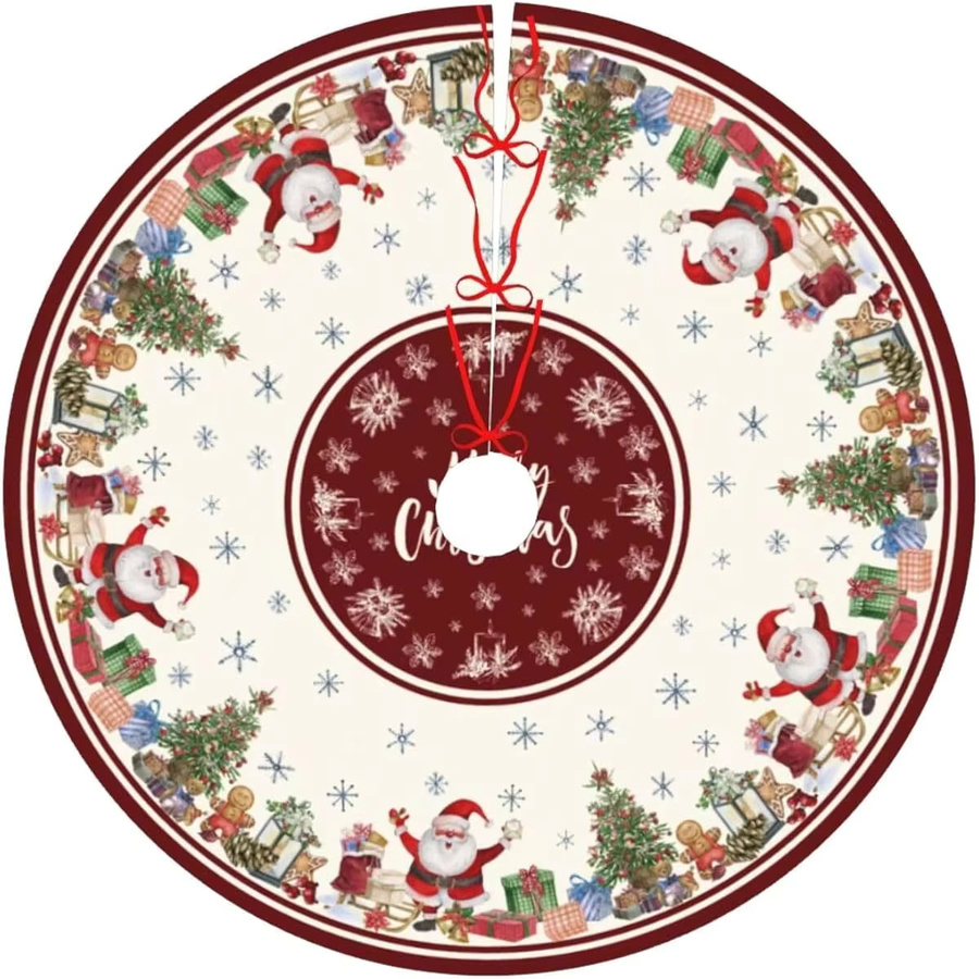 VIKAMA Weihnachtsbaum Rock mit Vintage Weihnachtsmann und Schneeflocken-Print, rund, Multicolour - Bild 4