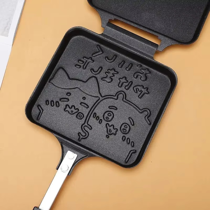 Chiikawa Kawaii Cartoon Sandwich Maker, niedliche Anime Antihaft Doppelseitige Pfanne in Schwarz für Frühstückstoast und Pfannkuchen - Bild 5