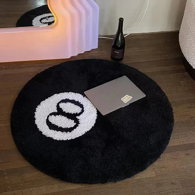 Runder 8-Ball-Teppich aus schwarzem Plüsch von Hoom-Dekor, weich und rutschfest - Bild 1
