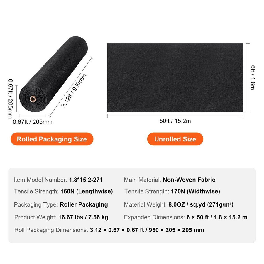 Buying Solutions MB Geotextil Vlies als Unkrautbarriere und Landschaftsgewebe in Schwarz, Breite: 182,88 cm, Länge: 152,4 cm - Bild 5