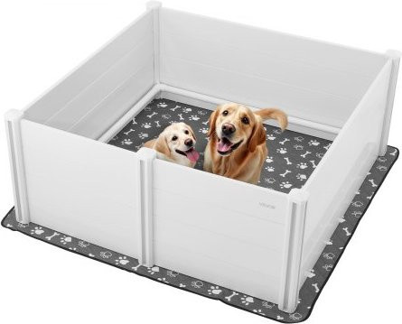VEVOR Wurfkiste für Hunde aus PVC-Kunststoff in Milchweiß, Welpenlaufstall mit höhenverstellbarer Tür und waschbarer Unterlage für extra große Hunde, B/T/H: 152 x 152 x 61 cm