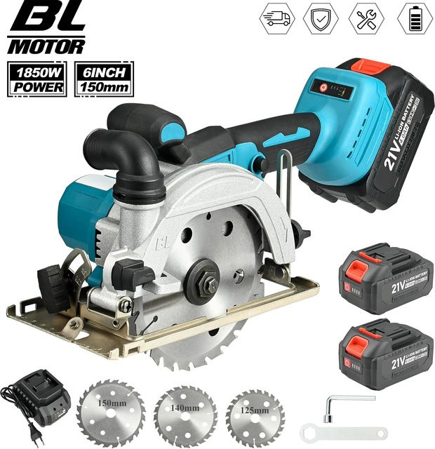 Makita Mini-Elektro-Kreissäge kabellos mit 1850W und 150mm Durchmesser, blau, passend für Makita 18V LXT Akkus - Bild 1
