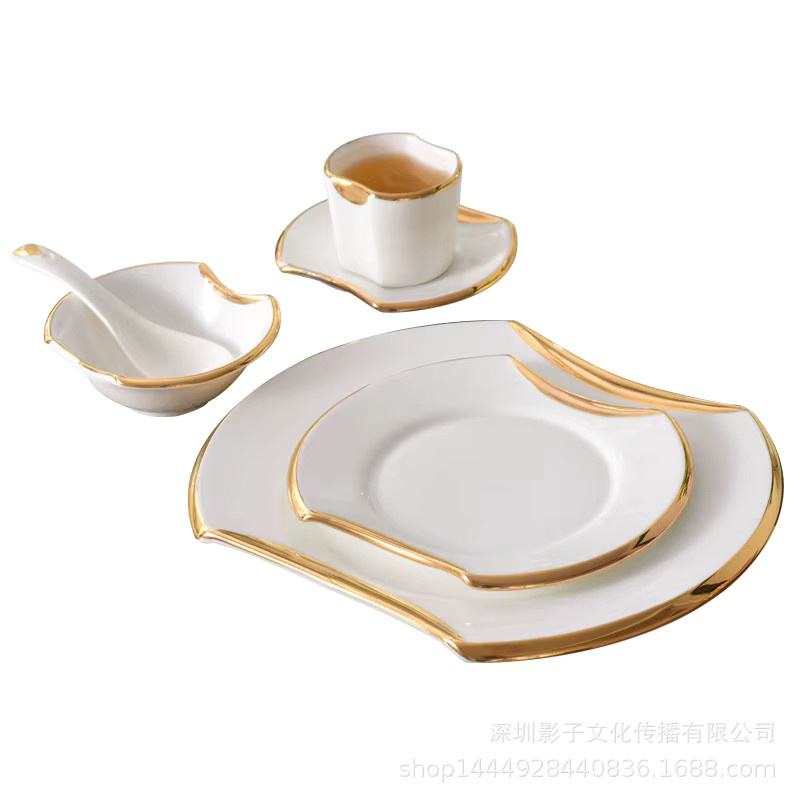 Edles Porzellan-Geschirr Set in Weiß und Gold für Steak, Grillplatten und Schalen - Bild 4