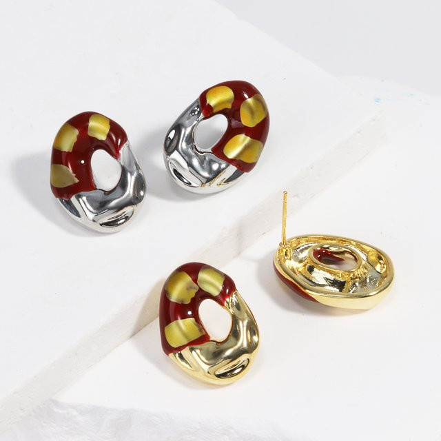 YUYAN Ohrstecker Edelstahl, rote Emaille, Gold, Damen - Bild 1