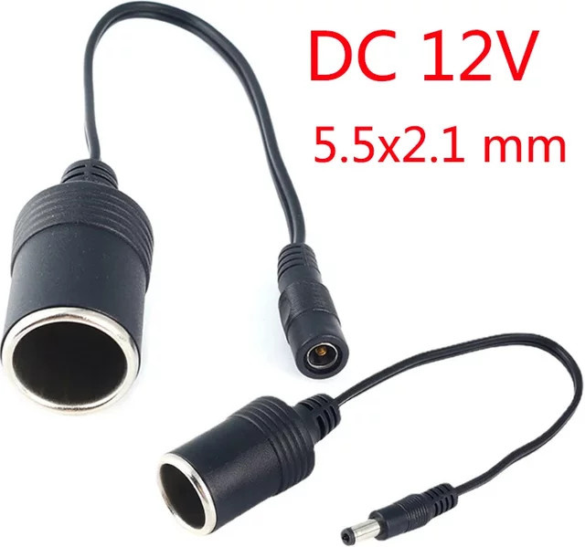 12V Weiblicher Auto-Zigarettenanzünder-Adapter auf DC 5,5x2,1mm Stecker, 5A, Schwarz - Bild 1