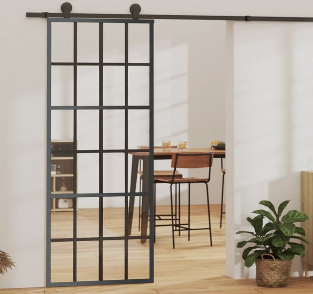 vidaXL Schiebetür aus ESG-Glas und Aluminium in Schwarz und Transparent, B: 76 cm, H: 205 cm - Bild 2