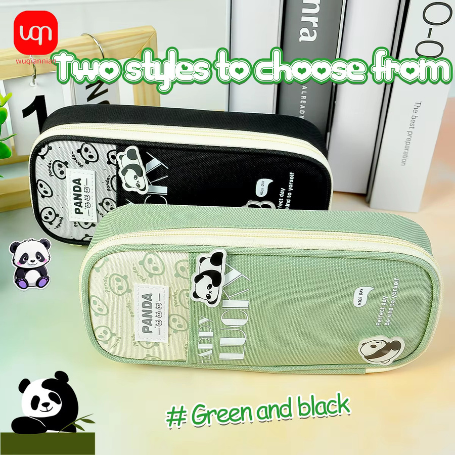 WQN-1PC Minimalistisches Panda-Federmäppchen aus Leinen in Grün mit großem Fassungsvermögen für Schule und Büro - Bild 2