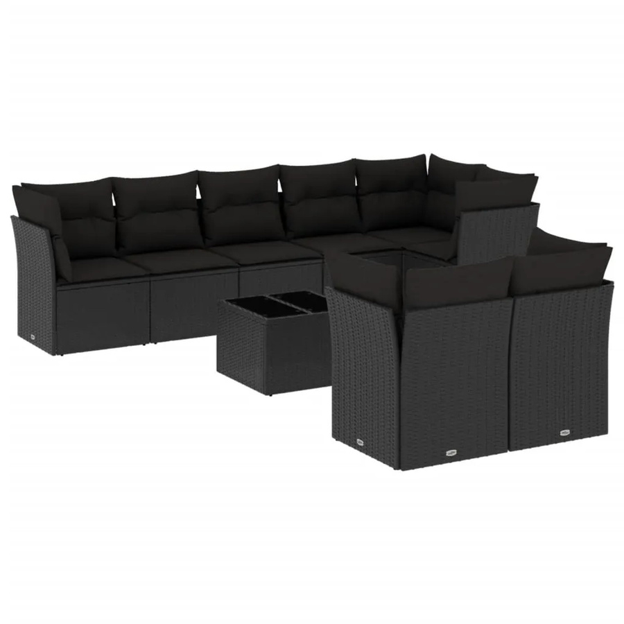 vidaXL 9-tlg Garten-Sofagarnitur aus Poly-Rattan mit Kissen in Schwarz - Bild 2