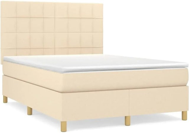 vidaXL Boxspringbett Hybrid mit Matratze und Taschenfederkern in Beige, B/T: 140 x 190 cm - Bild 1