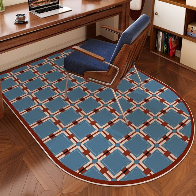 VIKAMA Bodenmatte in Blau im Vintage-Stil, ovaler rutschfester und schalldämpfender Teppich für dein Home-Office, B/T: 90 x 60 cm - Bild 1