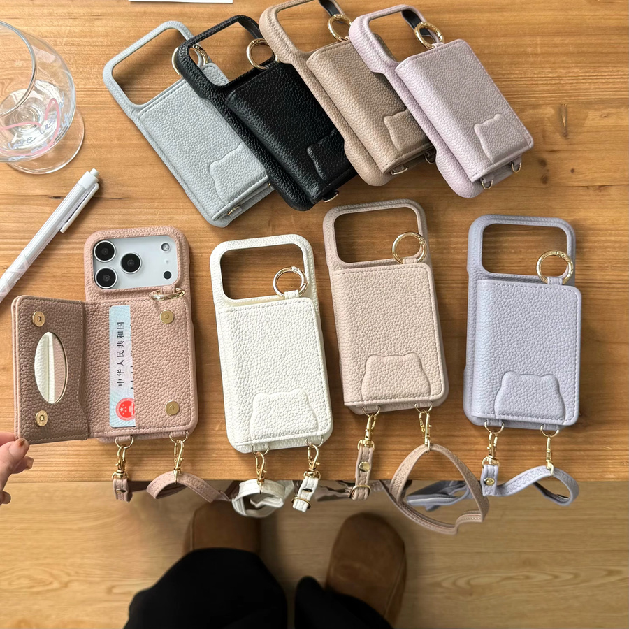 szHAIyu Leder-Handyhülle mit Spiegel, Crossbody-Gurt, Ring-Ständer und Kartenhalter für iPhone 11 bis iPhone 17 Pro Max, Farbe: Lila - Bild 2