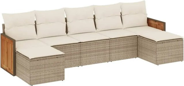 vidaXL 7-teilige Garten-Sofagarnitur aus Polyrattan in Beige mit Kissen und Ottoman für Terrasse und Garten - Bild 1