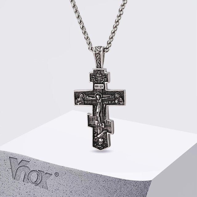 Vnox Halskette, Kreuz-Anhänger, Edelstahl, Silber, Herren - Bild 1