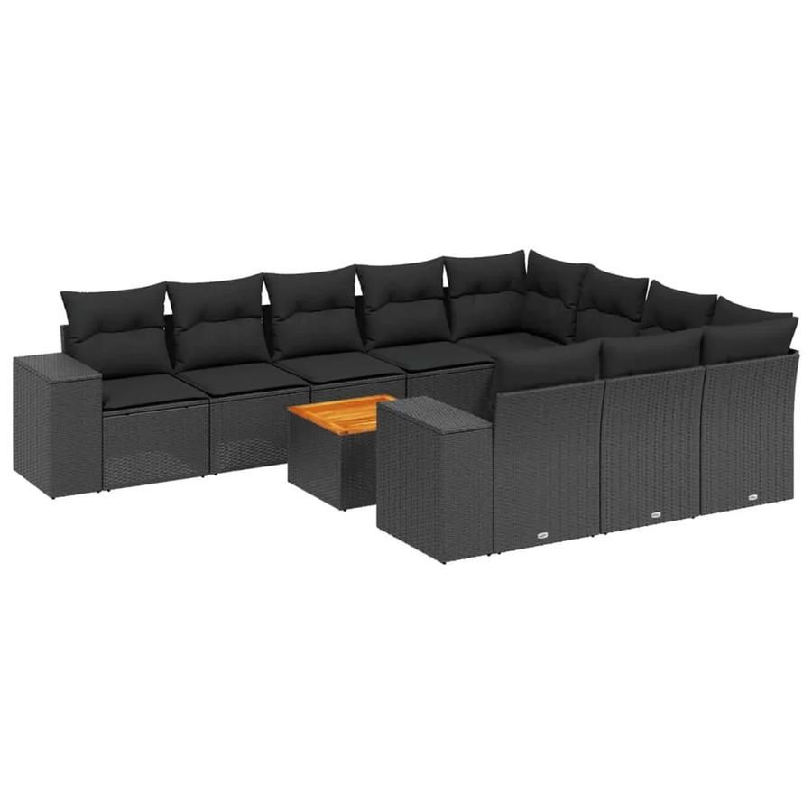 vidaXL 11-tlg Garten-Sofagarnitur in U-Form aus Polyrattan mit Kissen in Schwarz - Bild 2
