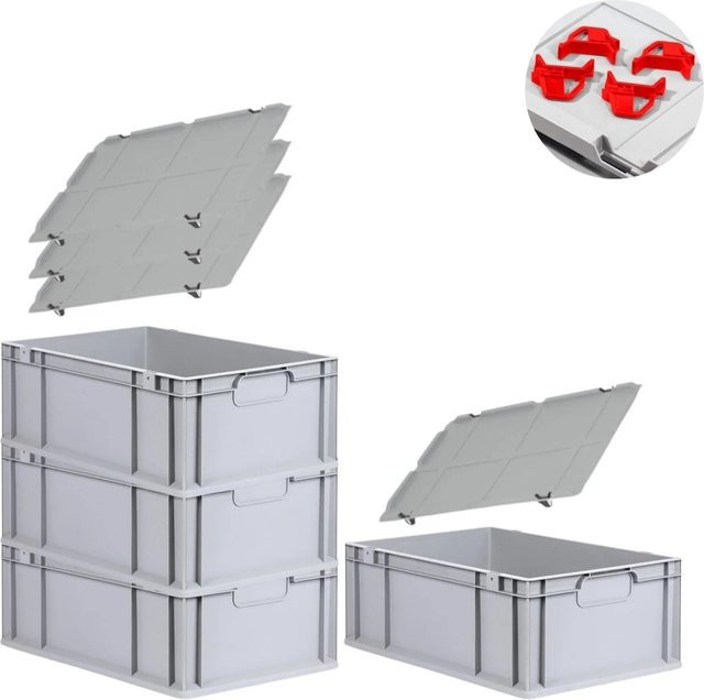 PROREGAL Spar Set 4x Eurobox Nextgen Economy mit Auflagedeckel und Schiebeschnappverschlüssen, Rot, H x B x T: 22 x 40 x 60 cm, 44 Liter - Bild 1