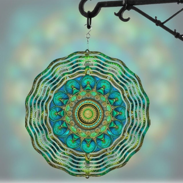 CIFBUY 360 Grad drehbarer Metall-Windspinner in Türkis-Gold mit Mandala-Design als geometrische Gartendekoration, Durchmesser: 25,4 cm - Bild 1