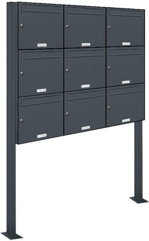 AL Briefkasten-System für 9 Parteien, freistehend, grau/anthrazit, B/H/T: 153,83 x 170,0 x 11,6 cm - Bild 1