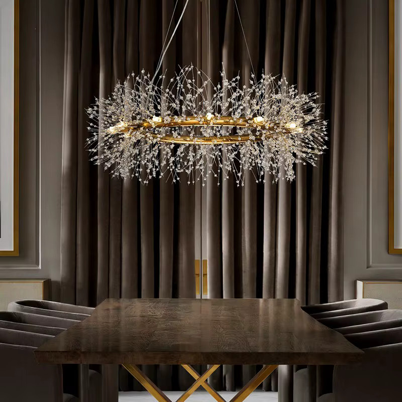 JIANKEXING Löwenzahn-Pendelleuchte aus Kristall und Metall in Gold/Messing für Wohnzimmer und Schlafzimmer - Bild 2