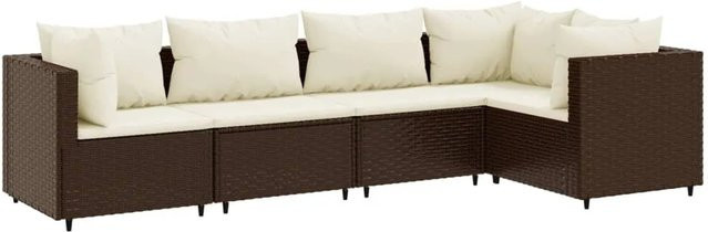 vidaXL 5-tlg Garten-Lounge-Set in L-Form mit Kissen, Braun und Weiß, Poly-Rattan und Metallrahmen - Bild 1