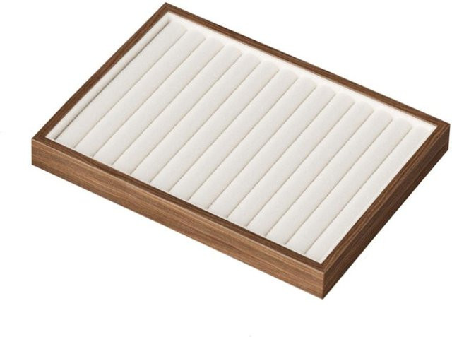 BoKeming Schmuck-Display-Tablett aus Holz mit 28 Fächern für Ringe und Ohrringe, Braun, B: 18,0 cm, T: 25,0 cm, H: 3,0 cm - Bild 1